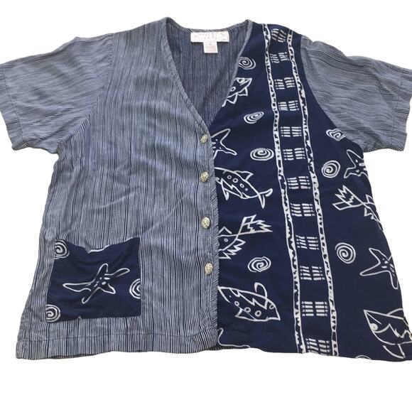 Vintage Terra Cotta Collection V-neck button down boho hippie short sleeve top - Picture 1 of 6